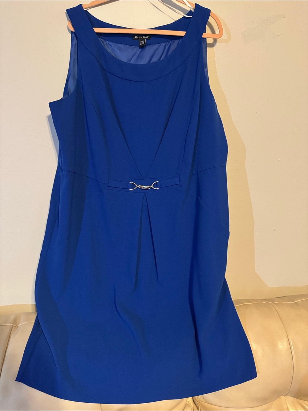 Dana Kay Cobalt Blue Sleeveless Midi Sheath Dress with Silver Accent